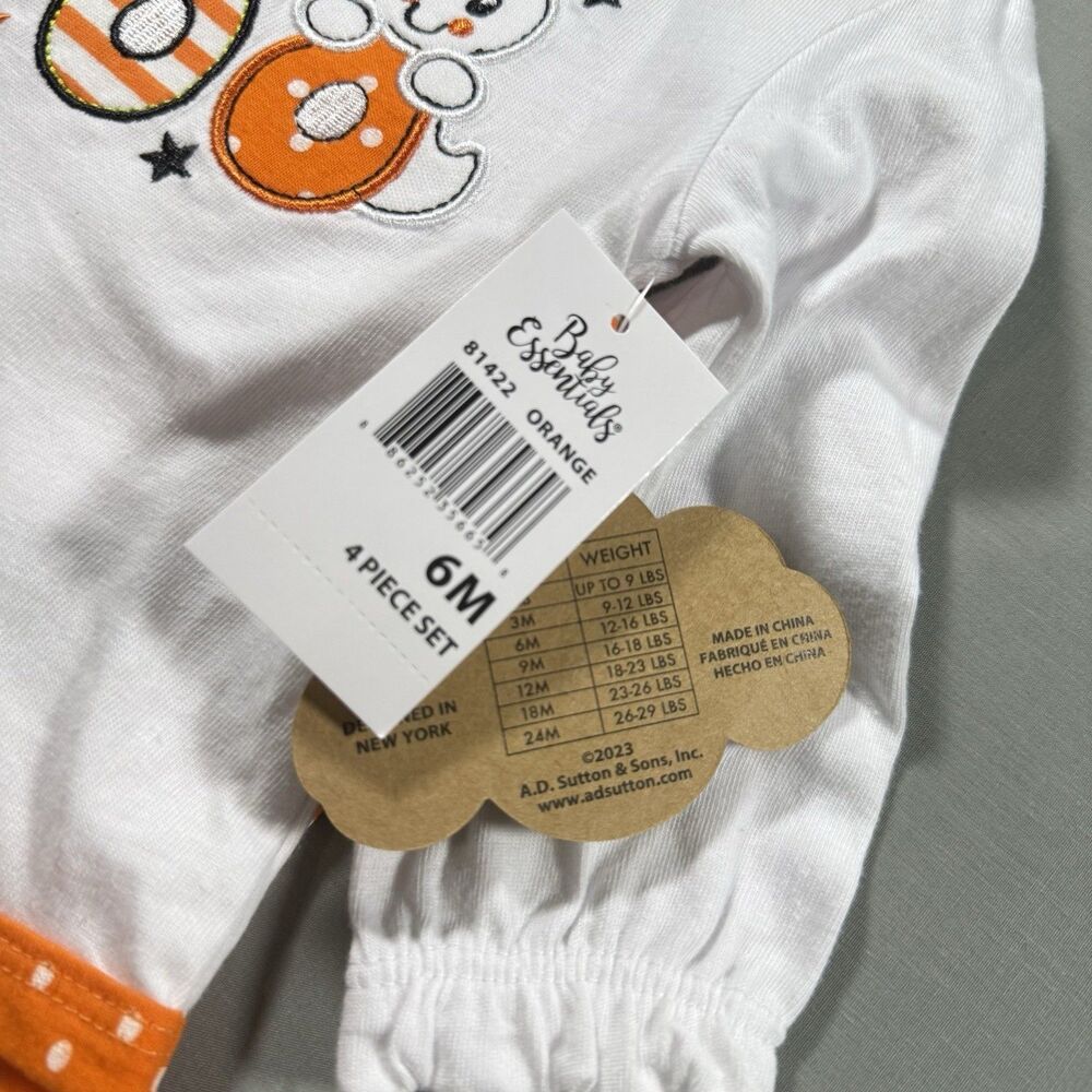 NWT Baby Essentials Halloween Ghost 4PC Outfit Set 6 Months Baby Girl - Picture 7 of 8